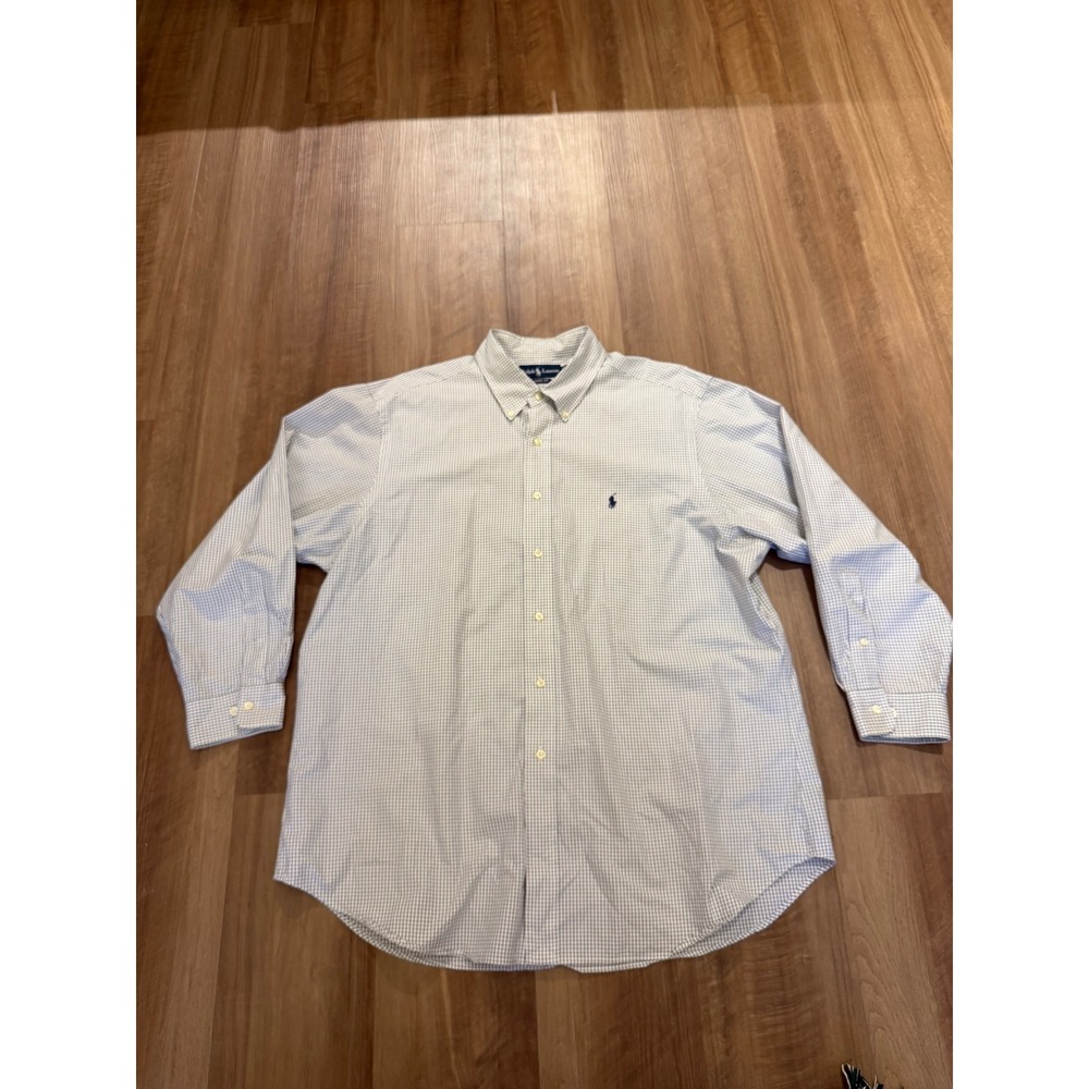 Ralph Lauren Button Down Mens 17.5 32/33 White Green Purple Tattersall Shirt
